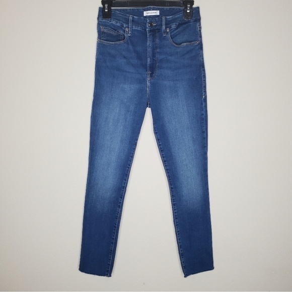 Good American Good Waist Crop Blue High Rise Distressed Skinny Jeans - Picture 5 of 11